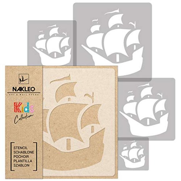 Nakleo Other - NAKLEO 5 pcs Reusable Plastic Stencils - Ship Pirate Corsair - 13.4" to 3.5"-NEW